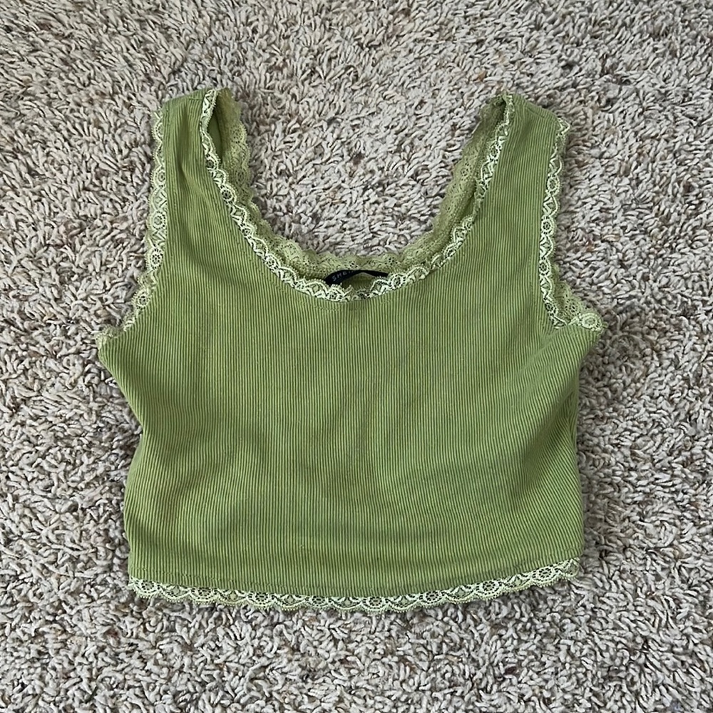 green laced cropped tank top from shein
